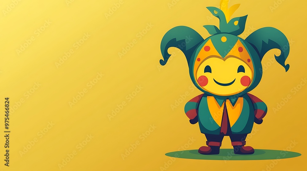 Aufkleber whimsical tiny medieval jester in chibi style vector illustration with detailed background - high-re