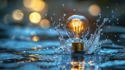A light bulb emerging from a splash of water, symbolizing the birth of a fresh, innovative idea.