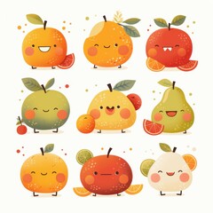 set of funny cartoon fruits