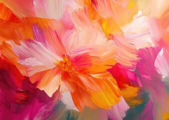 Blurred oil painting of flower petals showcasing vibrant colors and textures