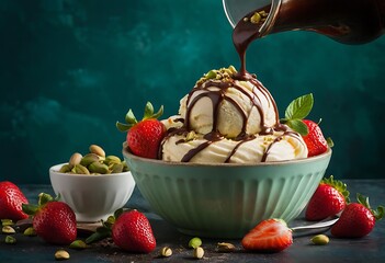 Delicious colorful Gelato ice cream with berries