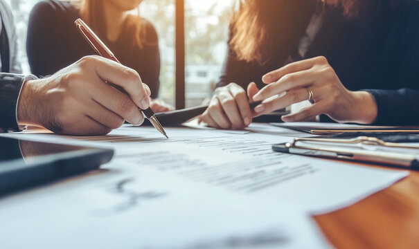 Legal team reviewing and revising clauses in contract with focus and collaboration