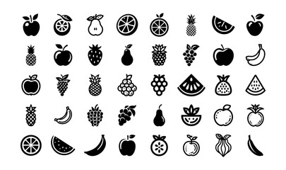 set of black and white food icons
