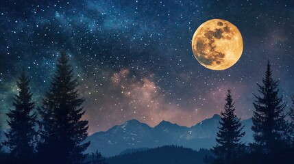 Majestic full moon on the dark nights sky