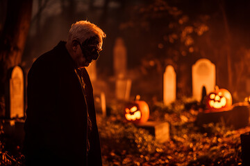 Obraz premium Elderly Man with Spooky Mask 