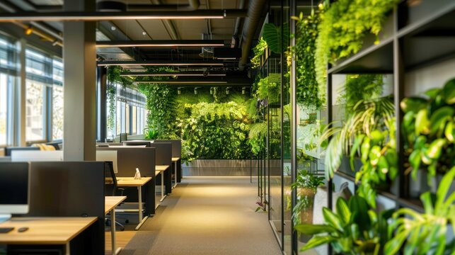 Biophilic workplace design promotes natureinspired elements for a productive office environment. Concept Biophilic Design, Nature-Inspired Office, Productive Environment, Workplace Wellness