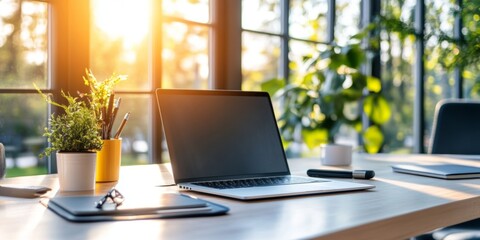 Minimalist Workspace. Clean and Organized Office Setup concept. Generative AI