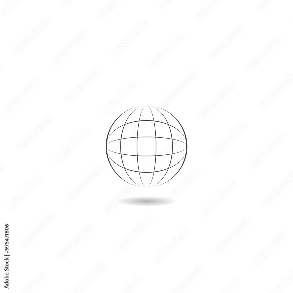Poster simple globe line icon with shadow
