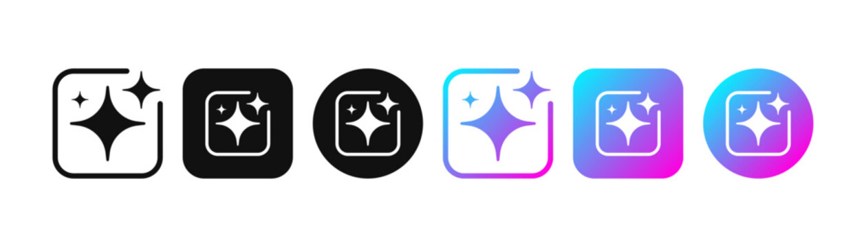 Artificial intelligence stars app logo colorful icon set. Create generate prompt ai application symbol collection vector illustration