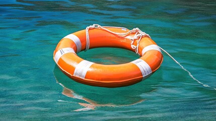 Orange Life Buoy Floating on Water. This image features a bright orange life buoy, designed for safety and rescue, prominently visible against a contrasting water background.