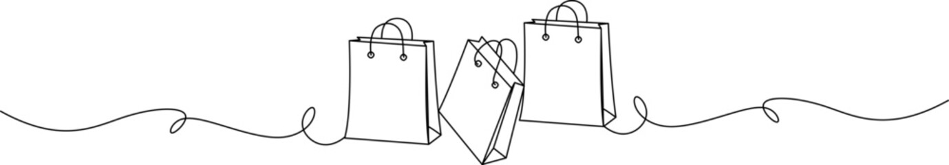 Vector continuous one single line drawing icon of shopping bag  on a white background