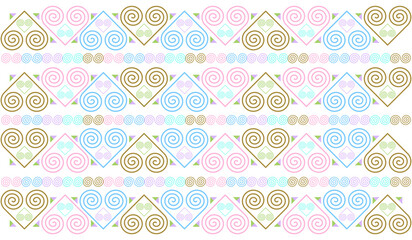 Ethnic fabric pattern, snail pattern, pastel color tone, used for printing to assemble clothes and other things as needed. © NKSEE