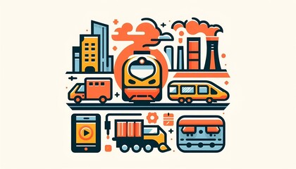 Fototapeta premium Flat illustration of a tour company with various transport icons