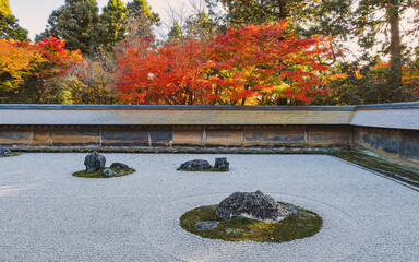 京都 龍安寺 方丈庭園の秋景色