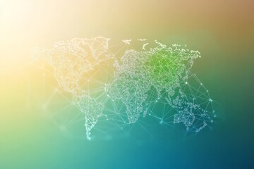 Minimalistic world map with bright dots and digital connections