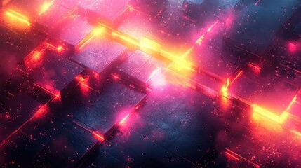 Obraz premium Intricate Abstract Geometric Shapes Illuminated by Neon Lights for Futuristic Backgrounds and Designs