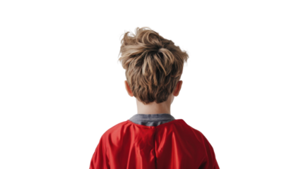 Superhero kid back view on transparent background