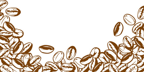 Coffee Beans Border Vector Illustration, Rustic and Organic Design with Brown Outline Coffee Beans, Perfect for Cafe Menus, Packaging, Branding, and Coffee-Themed Projects