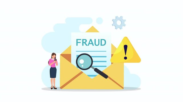 Animation video 2d clip 4k of fraud alert, hacker attack and web security