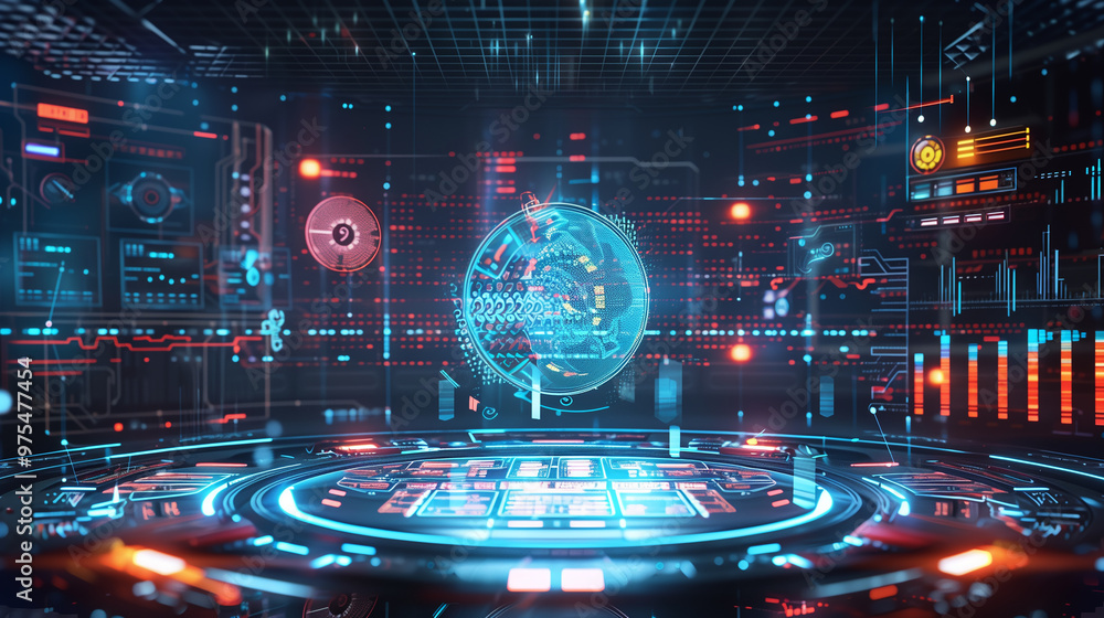Poster futuristic artificial intelligence based digital business data statistics management technology visu