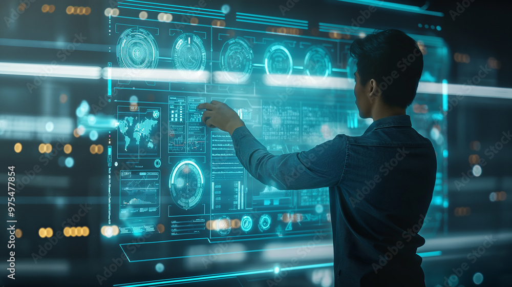 Poster futuristic artificial intelligence based digital business data statistics management technology visu