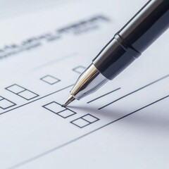 Close-up of a pen marking a selection on a checklist, symbolizing decision-making and organization in documentation.