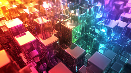 A colorful 3D image showing cubes stacked on top of each other, with amazing lighting effects.