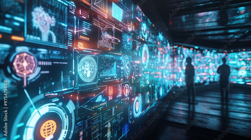 Poster futuristic artificial intelligence based digital human resource management technology visualization 