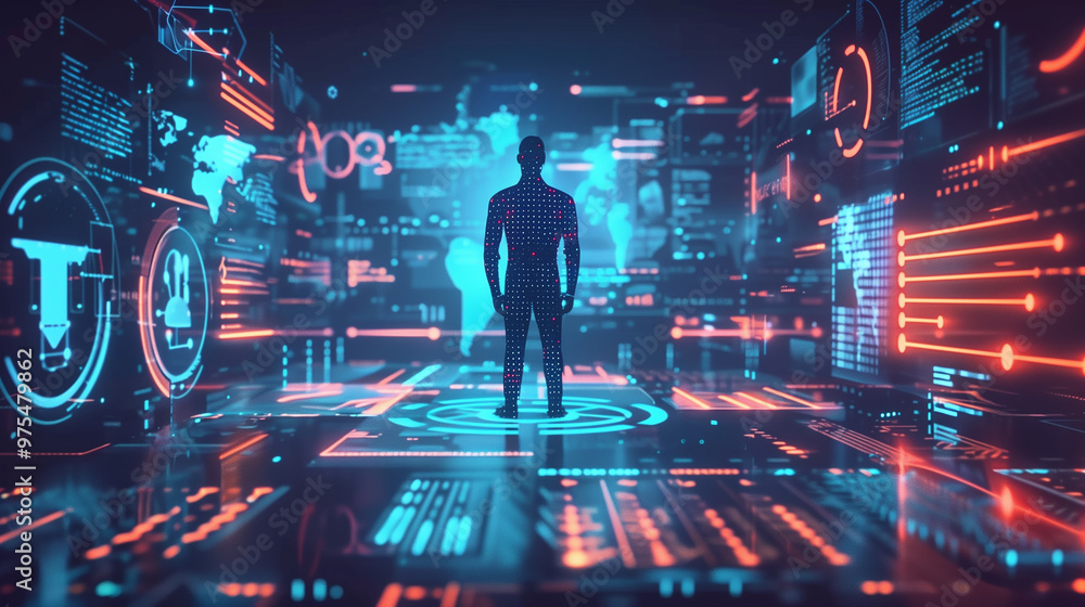 Poster futuristic artificial intelligence based digital human resource management technology visualization 