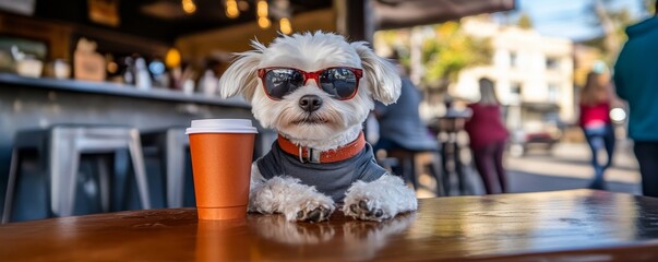 Cool Canine Enjoying a Coffee Break, Dog, Coffee, Sunglasses