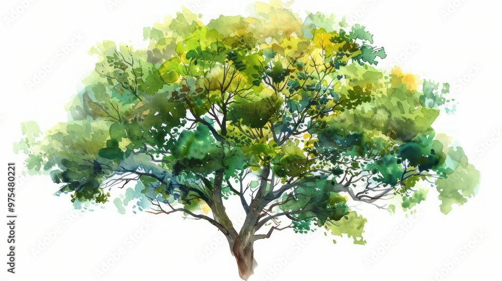 Poster vector tree top watercolor hand drawn view isolated on white background for landscape plan and archi