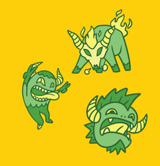 Funny cartoon monsters with different face expressions for halloween