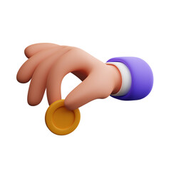 Hand holding coin 3d illustration