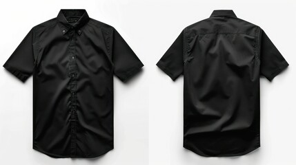 View of black shirt from the front and back perspectives. Concept Apparel Photography, Front and Back View, Black Shirt, Detailed Shots