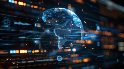 Holographic digital globe with data connections, representing futuristic global technology and networks