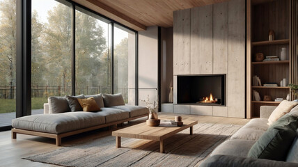 Modern luxury living room interior design in minimalistic scandinavian style, generative ai