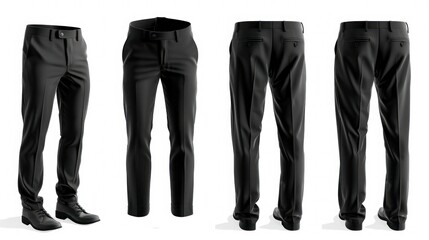 3D mockup of black mens pants from various angles isolated on white. Concept Fashion, 3D Mockup, Men's Clothing, Black Pants, White Background