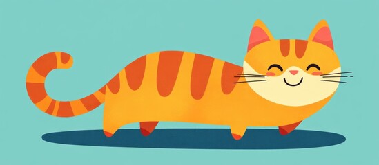 Fototapeta premium Cheerful cartoon cat in a vibrant flat color style