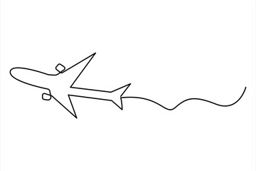 Continuous one line Airplane icon outline vector art illustration 
