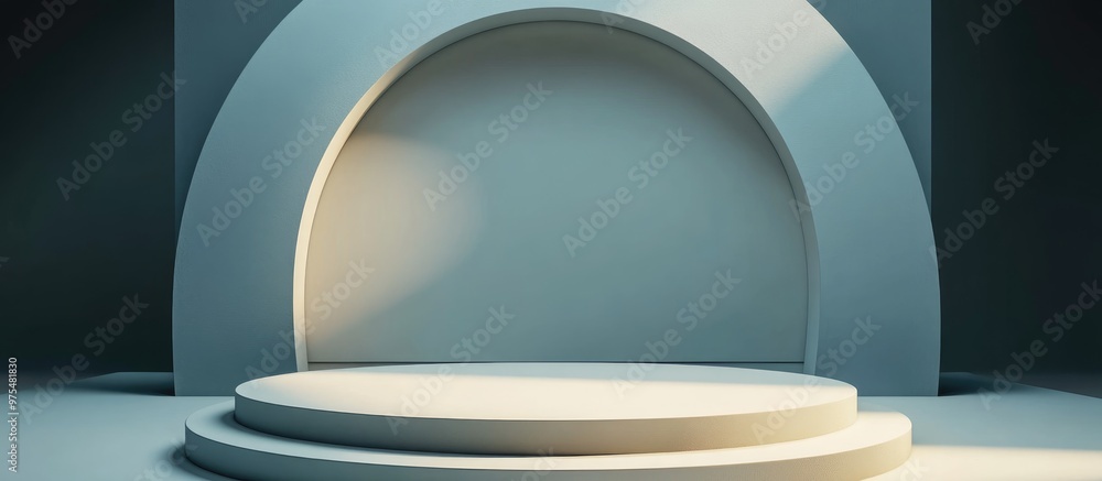 Poster 3d rendered podium backdrop template for product display open scene featuring a vacant circular stag