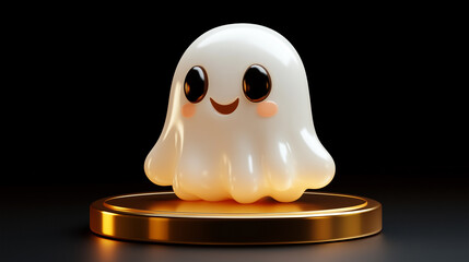 Fototapeta premium Cute ghost on golden podium