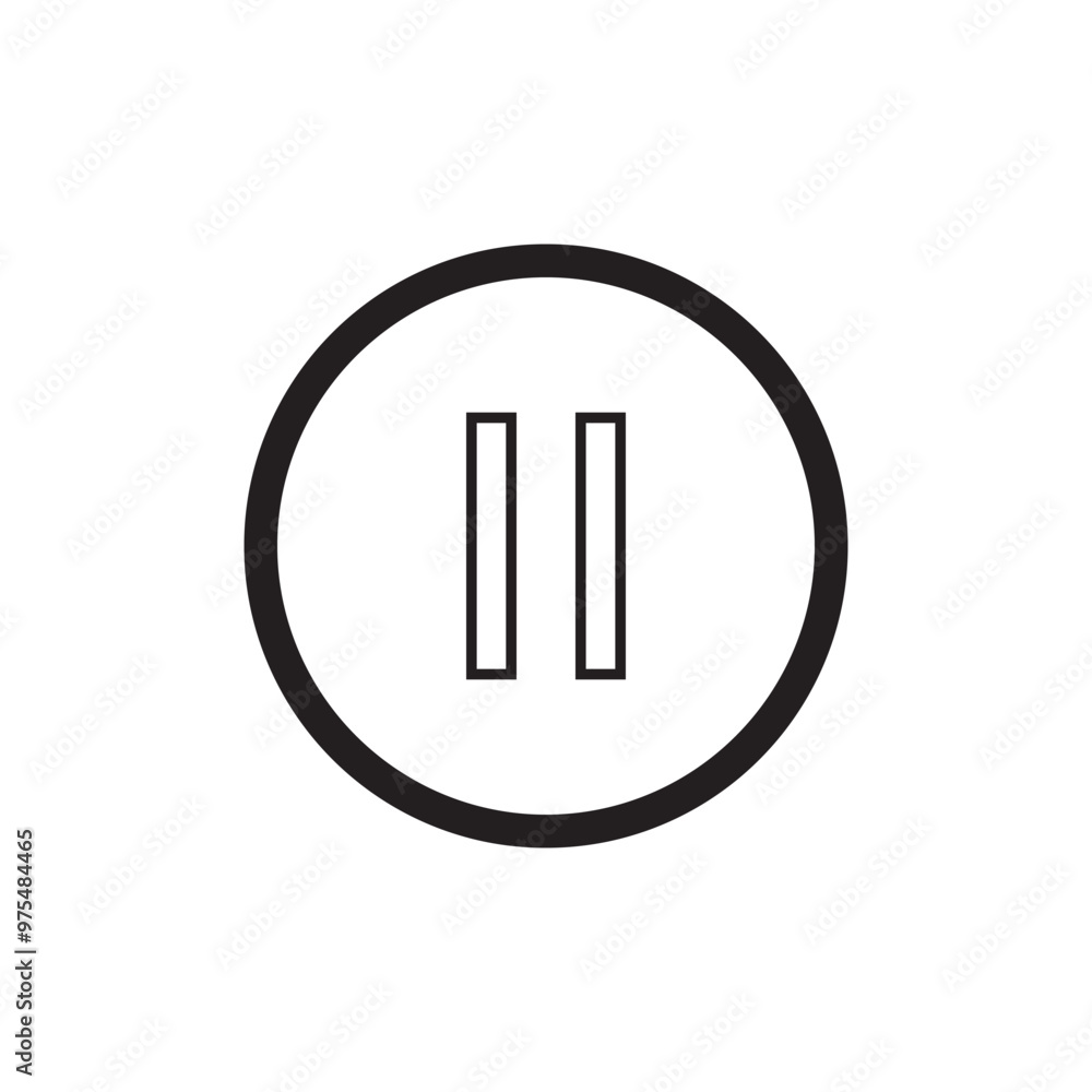 Poster pause button icon vector symbol in black outline.
