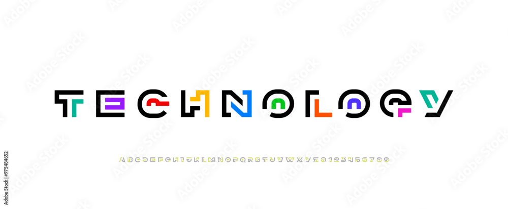 Poster modern font technology alphabet from segment line