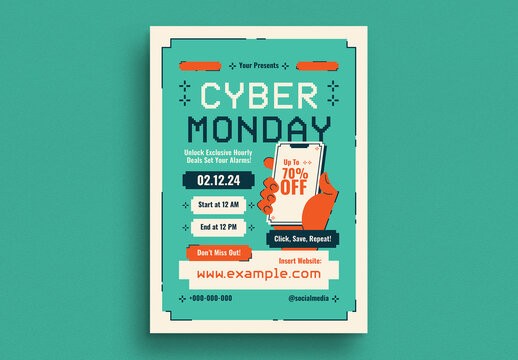 Green Retro Pixel Cyber Monday Event Flyer