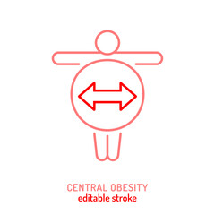 Intra-abdominal fat icon. Truncal obesity line pictogram.