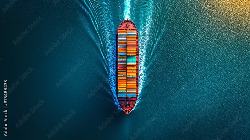 Wall mural Aerial view of a cargo ship navigating the deep blue waters.