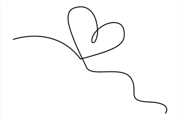 Heart continuous one line art drawing color shape Love sign outline illustration