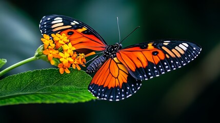 Fototapeta premium Beautiful Butterfly on Orange Flowers