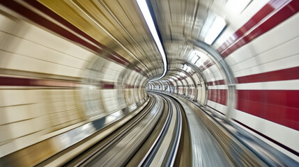 Obraz premium Dynamic view of subway tracks in a vibrant tunnel