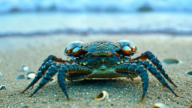 abstract crab on sea sand close up. Generative Ai